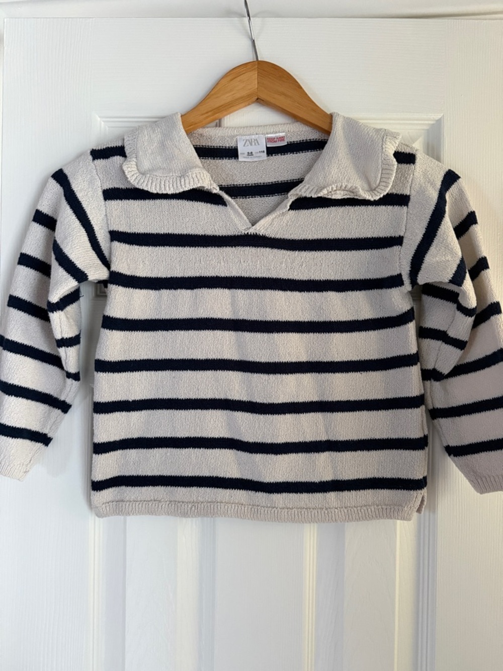 Zara Navy Stripe Collared Sweater Top